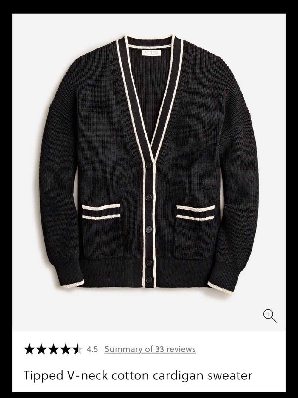 J. Crew Cardigan Navy with Cream Contrast Trim Size L
